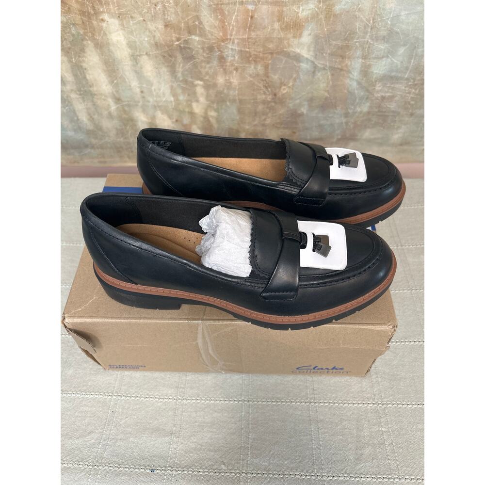 Clarks Westlynn Bella Women's Black Leather Chunky Lug Sole Loafer Size 8.5 M - Picture 10 of 14